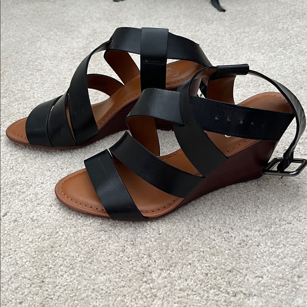 Franco Sarto Black Strappy Wedges
